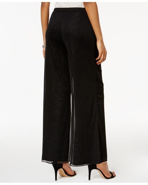 Msk Black Petite Mesh Sparkle Wide-leg Pants