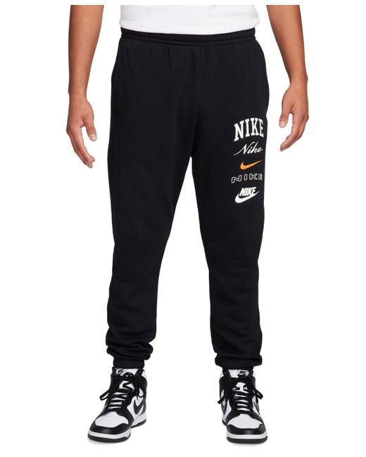 Nike Black Club Fleece Stacked Logo-print Cuffed Pants for men