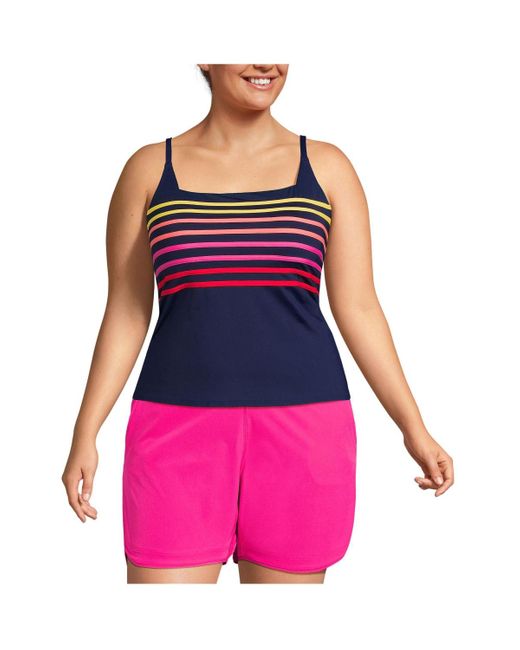 Lands' End Pink Plus Size Chlorine Resistant Square Neck Tankini Swimsuit Top