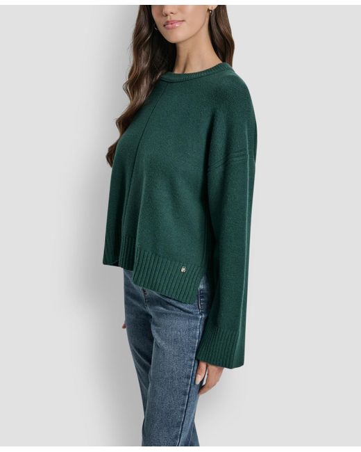 DKNY Green Bell Sleeve Crewneck Sweater