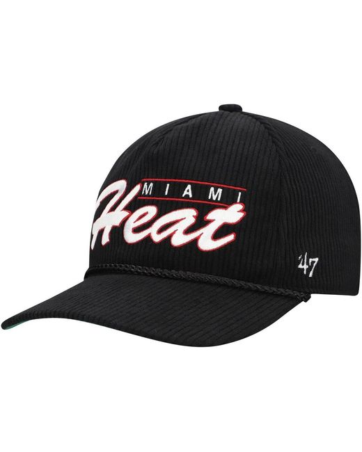 '47 Black Miami Heat Double Header Sidepatch Cord Hitch Adjustable Hat for men