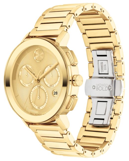 Movado Metallic Swiss Chronograph Bold Evolution 2.0 Gold Ion Plated Steel Bracelet Watch 42mm for men