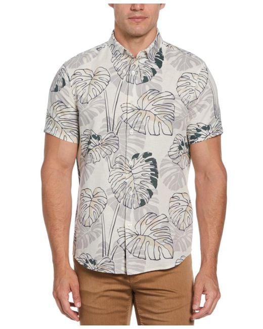 Perry Ellis Gray Leaf-print Shirt for men