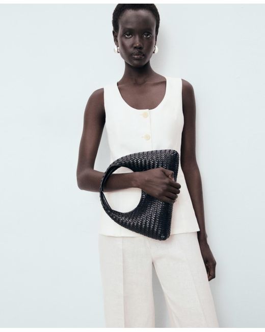 Mango White Suit-style Linen Jumpsuit