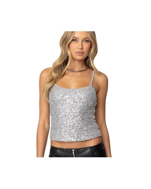 Edikted Gray Celene Sequin Tank Top