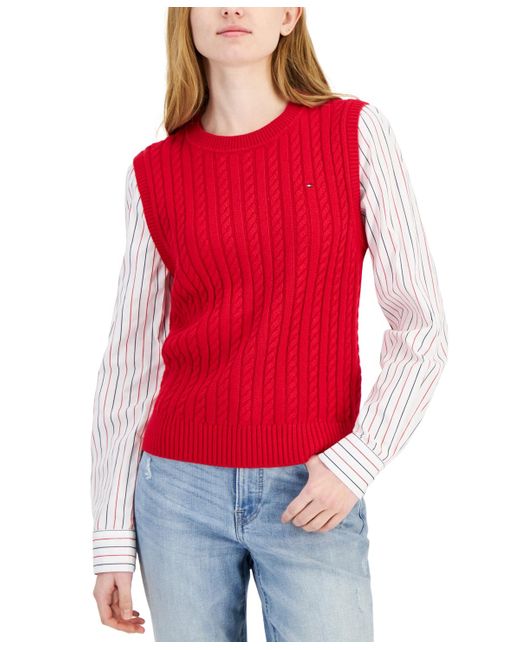 Tommy Hilfiger Red Striped Laye-look Sweater Vest