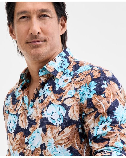 Club Room Blue Floral-print Button-up Long-sleeve Shirt for men