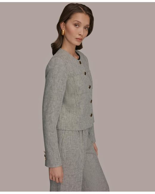 Donna Karan Gray Button-front Cropped Jacket