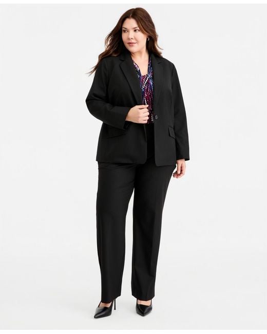 Kasper Black Plus Size Washable Bi-stretch One-button Blazer