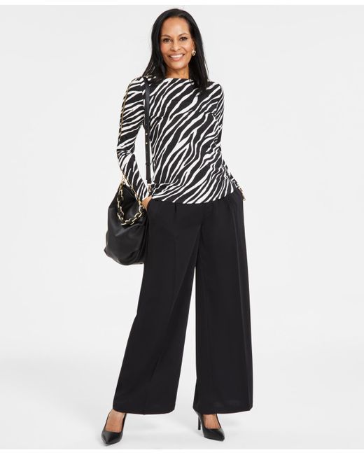 INC International Concepts Multicolor Zip Trim Long Sleeve Top Pleated Wide Leg Trousers Louiey Hobo Bag Created For Macys
