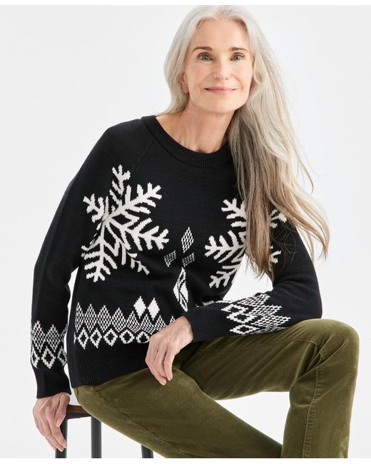 Style & Co. Black Crewneck Whimsy Pullover Sweater