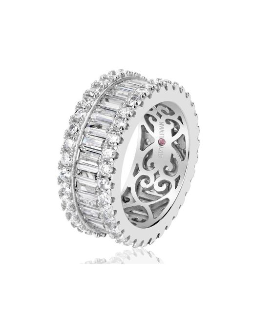 SUZY LEVIAN NEW YORK Suzy Levian Sterling Cubic Zirconia White Baguette And Round Wide Eternity Band Ring