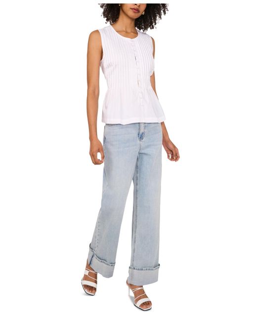1.STATE White Sleeveless Cotton Pintucked Blouse