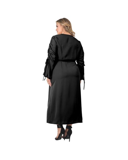 Standards & Practices Black Plus Size Ruched Long Sleeve Wrap Dress Maxi Length