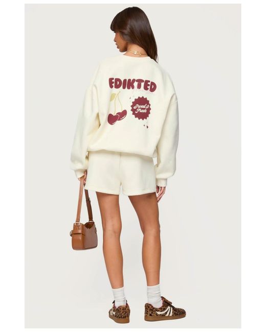 Edikted White Cherry Babe Sweat Shorts