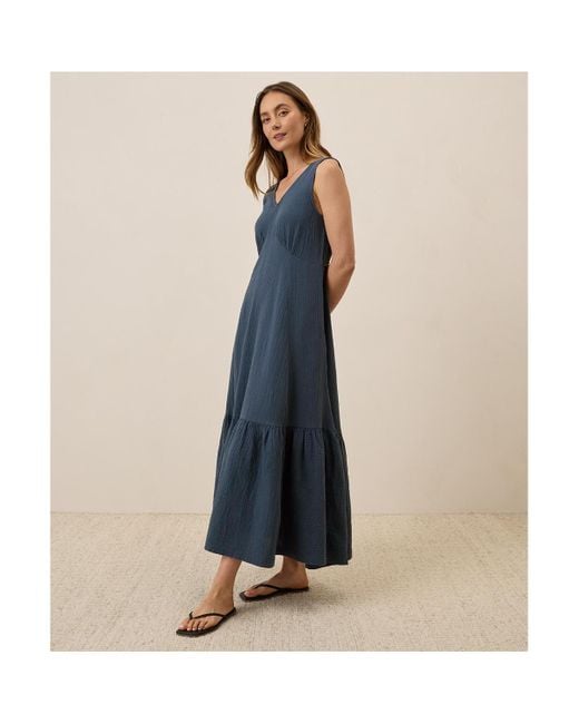 pact beach to brunch dress PACT Organic Coastal Double Gauze Beach To Brunch Maxi Dress Deep Aqua