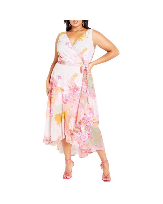 City Chic Pink Plus Size Aliya Print Maxi Dress
