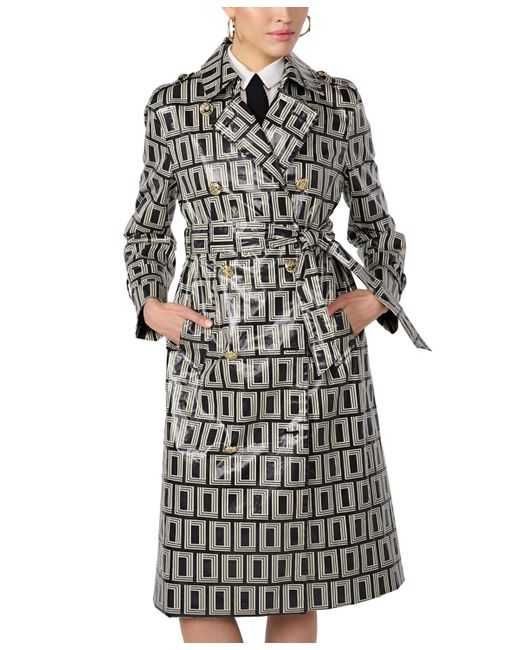 Karl Lagerfeld Gray Double-breasted Printed Trench Coat