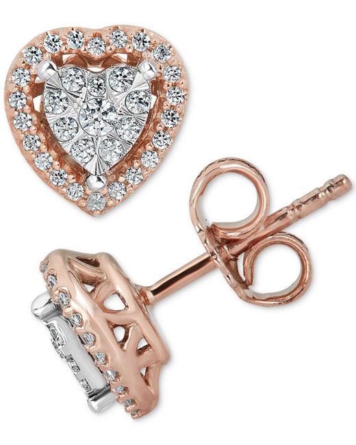 Macy's Metallic Diamond Heart Cluster Stud Earrings (1/4 Ct. T.w.) In 10k Rose Gold & White Gold