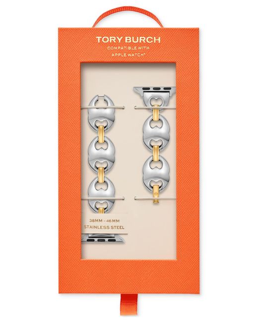 Tory Burch White The Double T Link Two-tone Stainless Steel Bracelet For Apple Watch 38-46mm