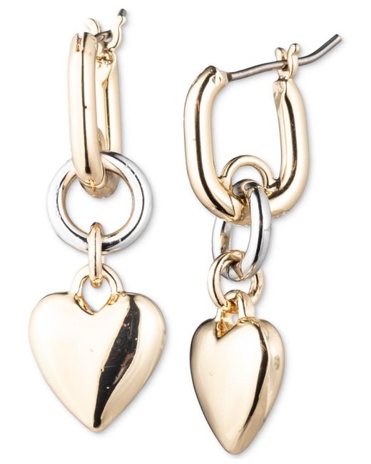 Karl Lagerfeld Metallic Two-tone Heart Charm huggie Hoop Earrings