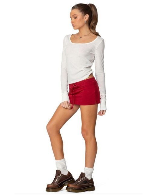 Edikted Red Bayside Slitted Micro Skort