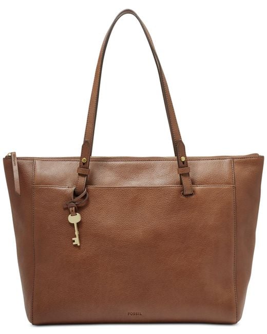Fossil Brown Rachel Leather Tote With Zipper