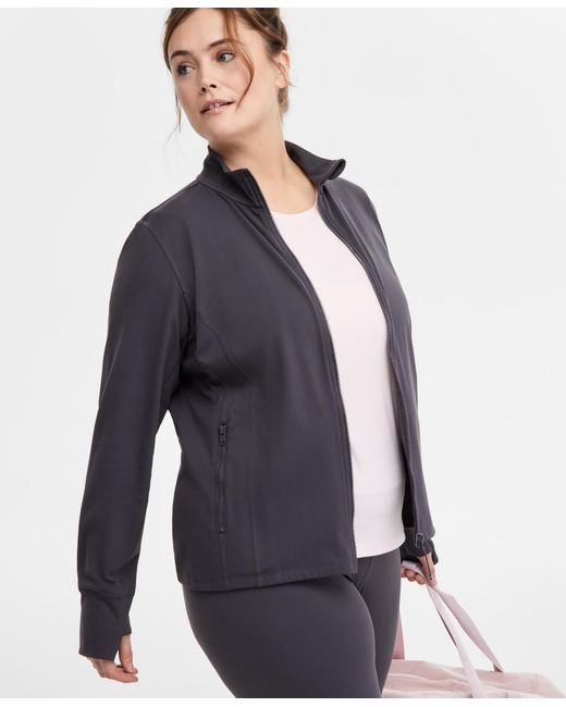 ID Ideology Blue Plus Size Soft Flex Solid Full-zip Jacket
