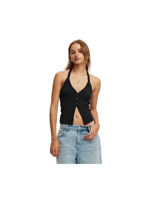 Cotton On Blue Alexa Button Front Halter