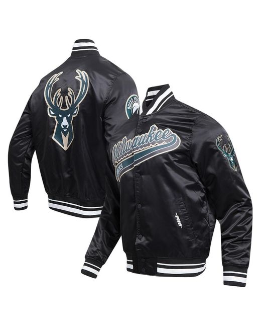 Pro Standard Black Milwaukee Bucks Script Tail Full-snap Satin Varsity Jacket for men