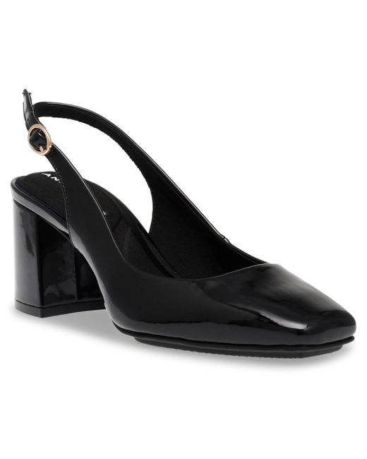 Anne Klein Rubber Laney Sling Back Dress Heel Sandals in Black Patent ...