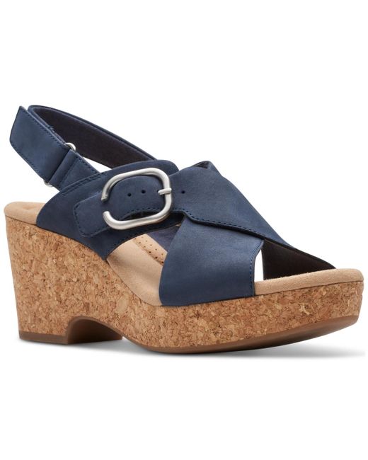 Clarks Blue Giselle Dove Wedge Sandals