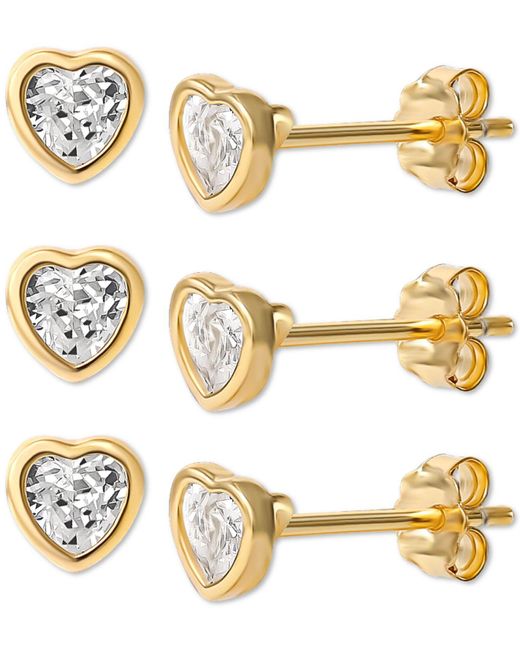Giani Bernini Metallic 3-pc. Set Cubic Zirconia Heart Bezel Stud Earrings In Gold-plated Sterling Silver, Created For Macy's
