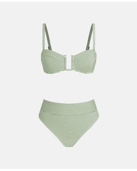 CUPSHE Green U Wire Striped Bikini Set