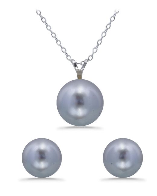 Macy's Blue Shell Pearl Pendant And Freshwater Shell Pearl Stud Necklace And Earring Set