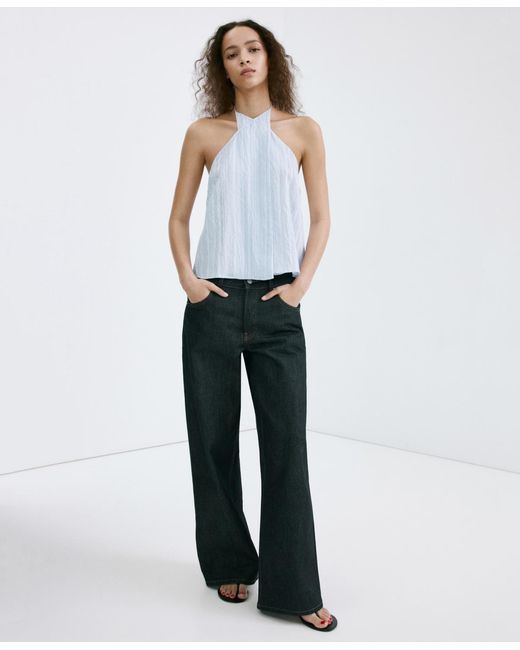 Mango Blue Striped Crossover Top