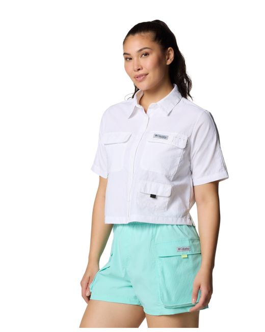 Columbia White Pfg Open Water Short Sleeve Top
