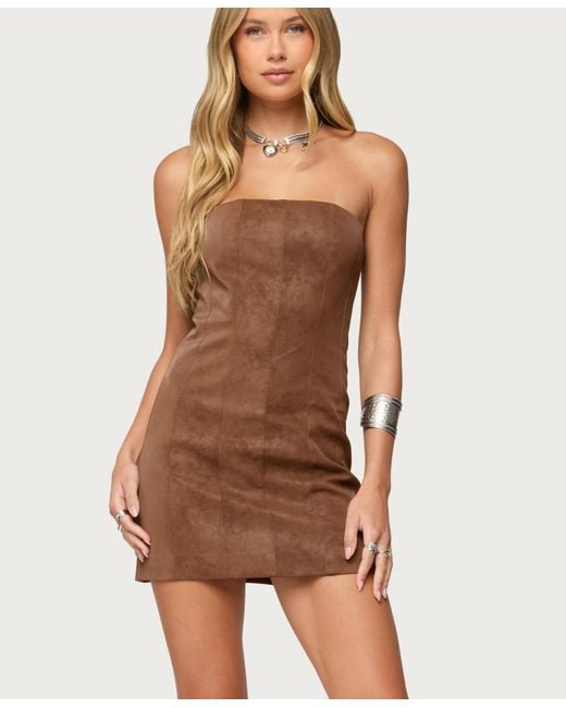 Edikted Women's Brown Carina Strapless Faux Suede Mini Dress Edikted Women's Brown Carina Strapless Faux Suede Mini Dress