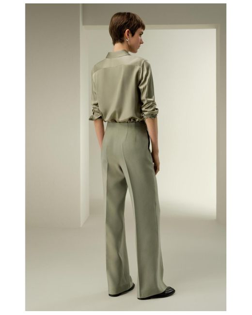 LILYSILK Green Silk-wool Twill Flare Pants