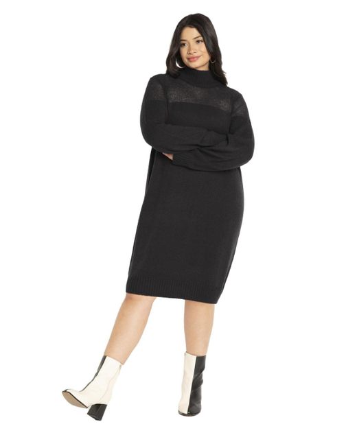 Eloquii Black Plus Size Sweater Dress With Sheer Panel