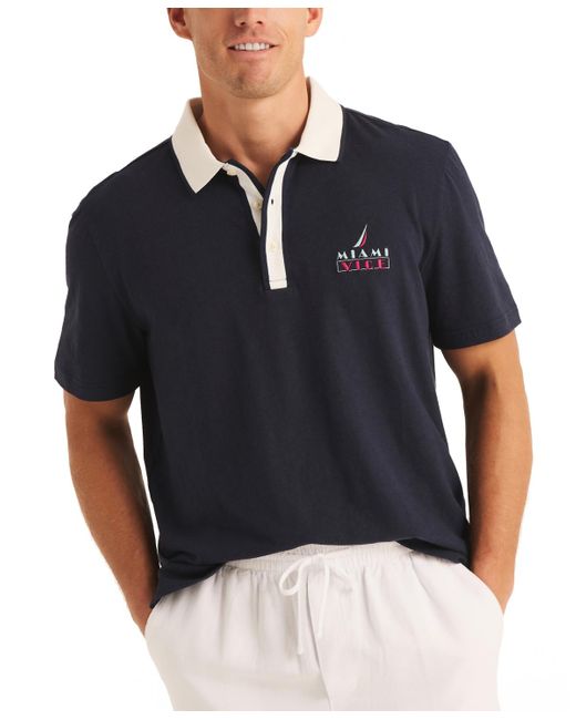 Nautica Black Miami Vice X Short-sleeve Contrast-trim Polo Shirt for men