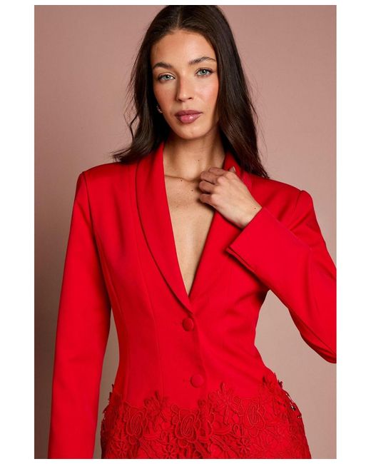 Coast Red Embroide Single Breasted Blazer