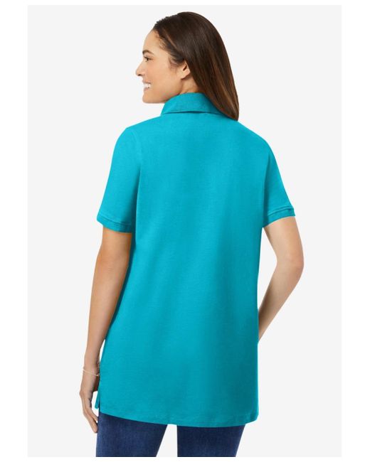 Woman Within Blue Plus Size Within Perfect Short-sleeve Polo Shirt