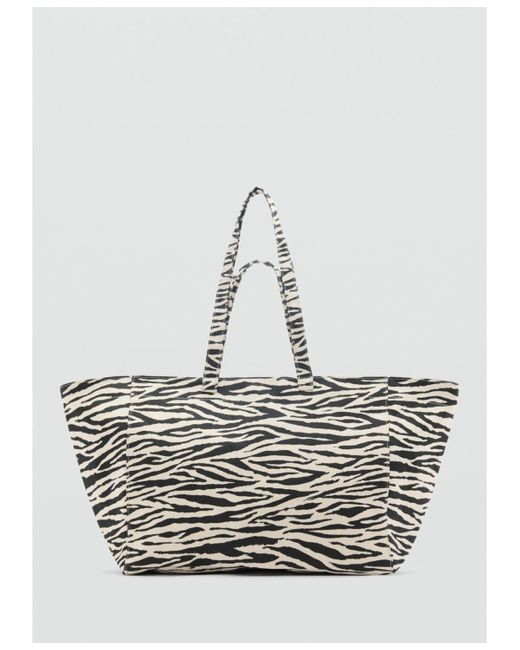 Mango White Cotton Zebra Shopper Bag