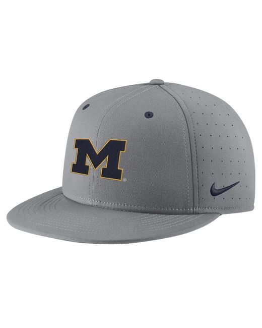 Nike Gray Michigan Wolverines Usa Side Patch True Aerobill Performance Fitted Hat for men