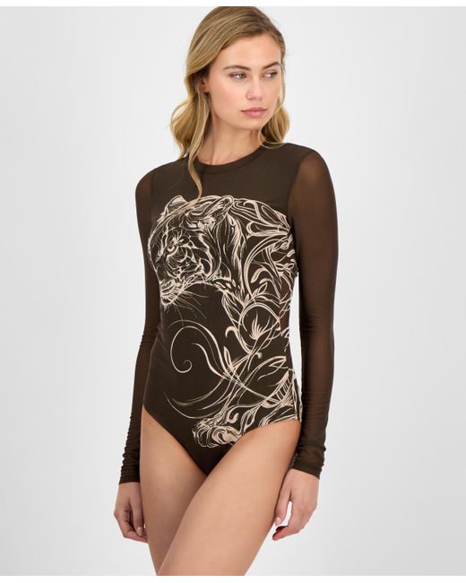 Guess Blue Penelope Long-sleeve Mesh Bodysuit