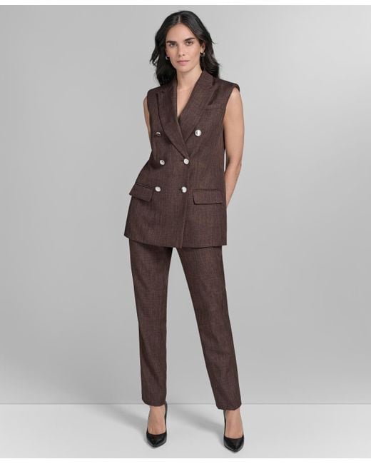 Calvin Klein Brown Petite Double Breasted Sleeveless Blazer