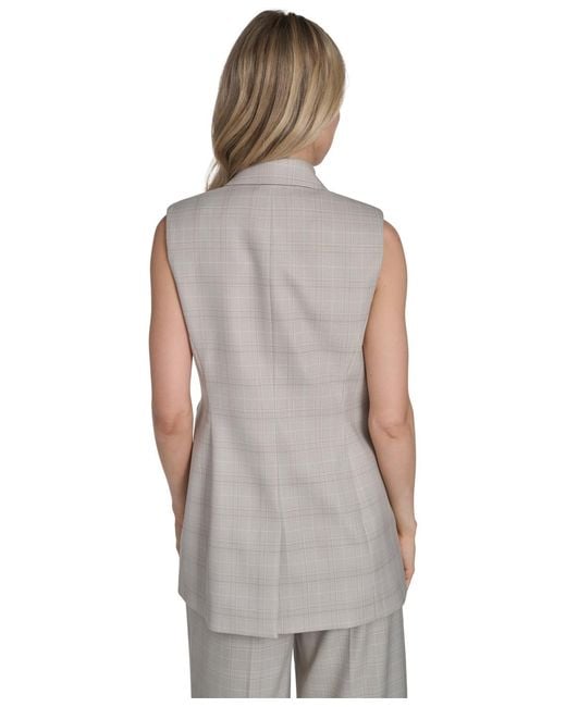 Calvin Klein Gray Collared Windowpane Vest Top
