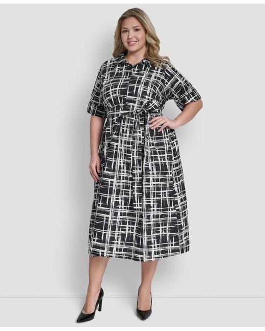 DKNY Multicolor Plus Size Collared Button Down Dress