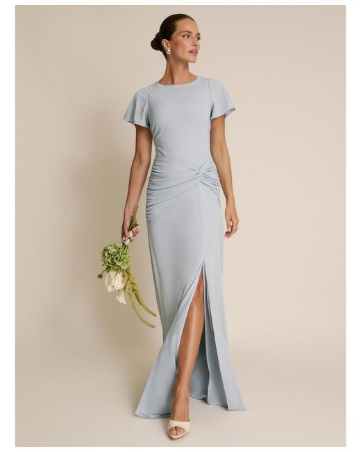 Six Stories Natural Knot Panel Flutter Sleeve Stretch Dresses